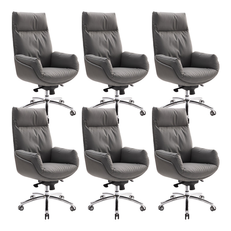 High Back Executive Chair Contemporary Adjustable Managers Chair Grey Genuine Leather 6 Piece Set Clearhalo 'furn' 'furn_office_chair' 'Furniture' 'Office Chairs' 'Office Furniture' 'office_chair' 6212166