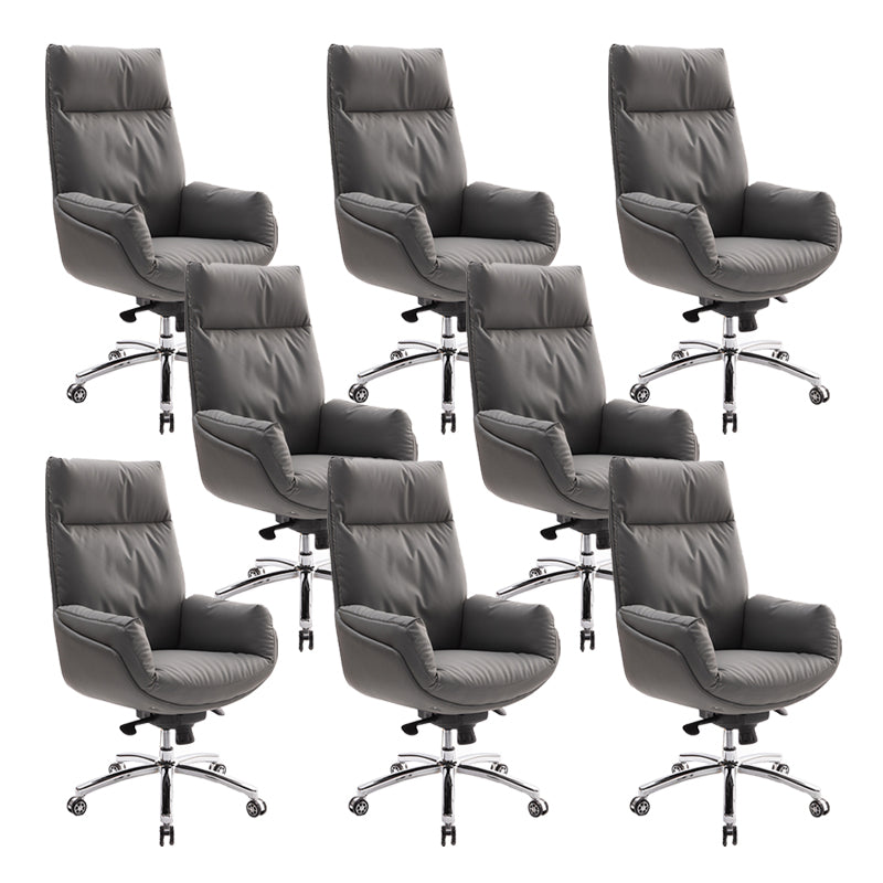 High Back Executive Chair Contemporary Adjustable Managers Chair Grey Genuine Leather 8 Piece Set Clearhalo 'furn' 'furn_office_chair' 'Furniture' 'Office Chairs' 'Office Furniture' 'office_chair' 6212167