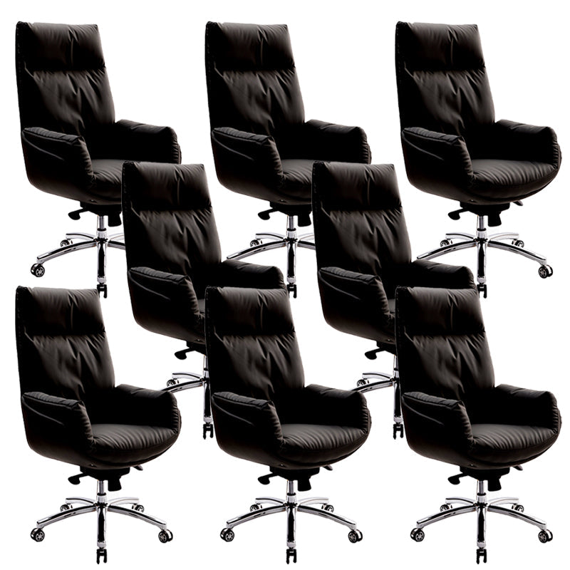 High Back Executive Chair Contemporary Adjustable Managers Chair Black Faux Leather 8 Piece Set Clearhalo 'furn' 'furn_office_chair' 'Furniture' 'Office Chairs' 'Office Furniture' 'office_chair' 6212172
