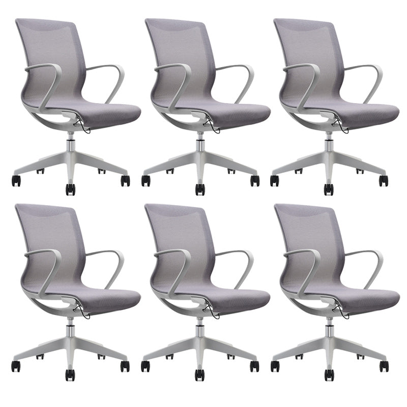 Modern Desk Chair Mesh Office Chair Mid-Back Chair with Wheels Light Gray 6 Piece Set Clearhalo 'furn' 'furn_office_chair' 'Furniture' 'Office Chairs' 'Office Furniture' 'office_chair' 6212257