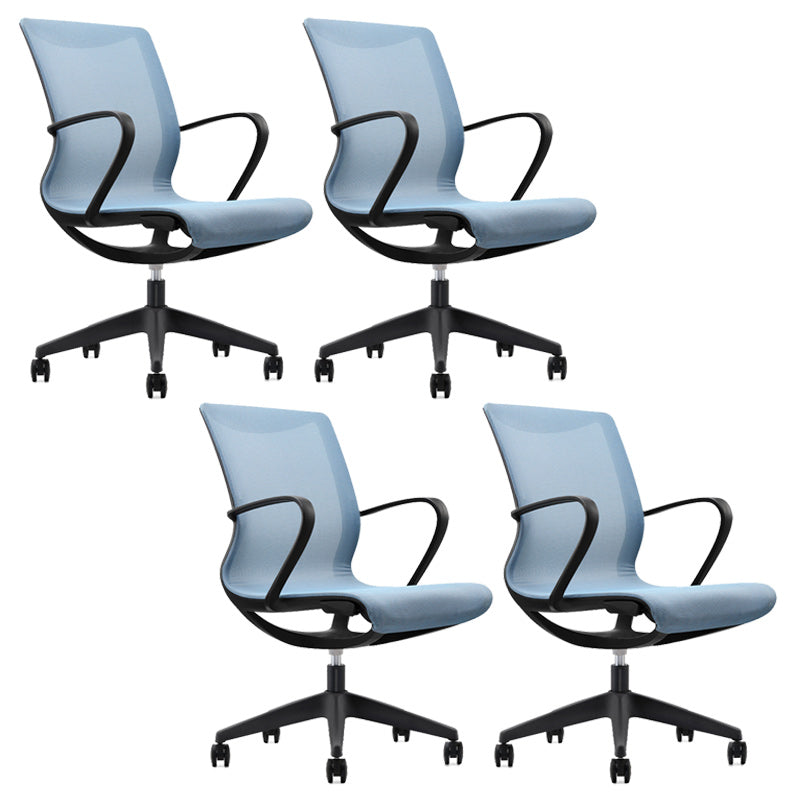 Modern Desk Chair Mesh Office Chair Mid-Back Chair with Wheels Blue 4 Piece Set Clearhalo 'furn' 'furn_office_chair' 'Furniture' 'Office Chairs' 'Office Furniture' 'office_chair' 6212264