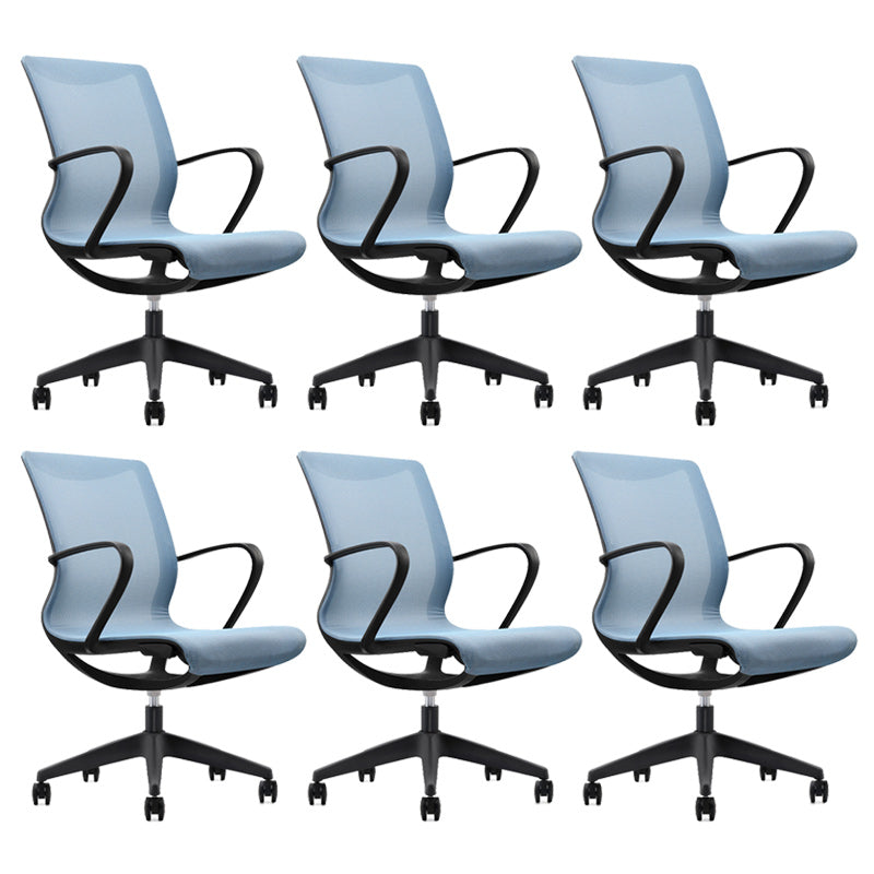 Modern Desk Chair Mesh Office Chair Mid-Back Chair with Wheels Blue 6 Piece Set Clearhalo 'furn' 'furn_office_chair' 'Furniture' 'Office Chairs' 'Office Furniture' 'office_chair' 6212266