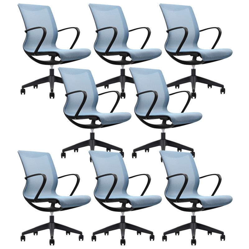 Modern Desk Chair Mesh Office Chair Mid-Back Chair with Wheels Blue 8 Piece Set Clearhalo 'furn' 'furn_office_chair' 'Furniture' 'Office Chairs' 'Office Furniture' 'office_chair' 6212267