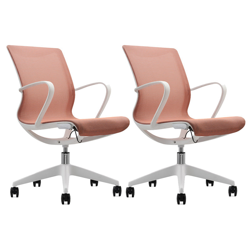 Modern Desk Chair Mesh Office Chair Mid-Back Chair with Wheels Brick Red 2 Piece Set Clearhalo 'furn' 'furn_office_chair' 'Furniture' 'Office Chairs' 'Office Furniture' 'office_chair' 6212269