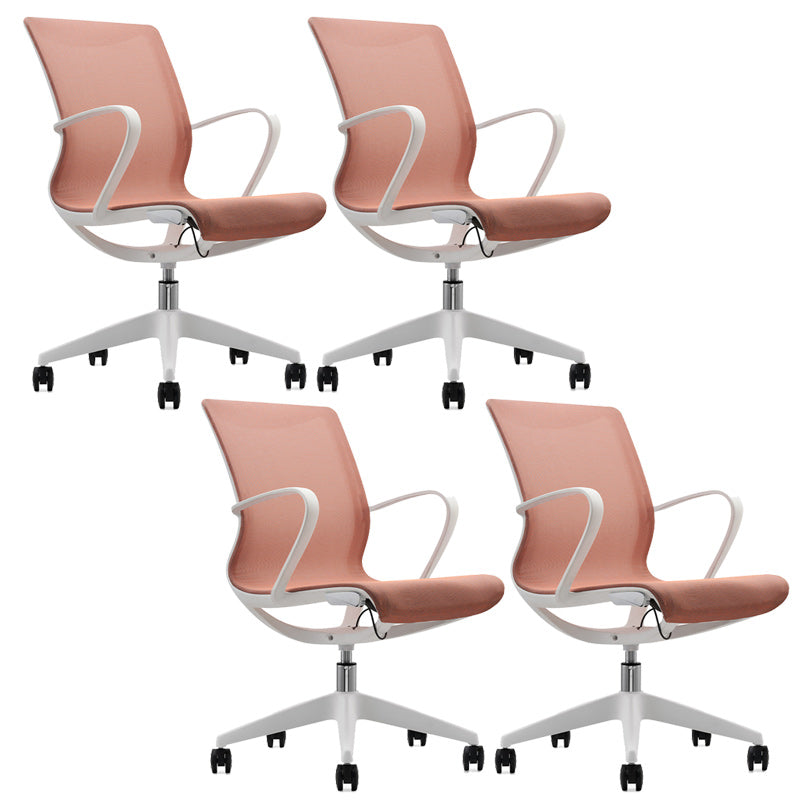 Modern Desk Chair Mesh Office Chair Mid-Back Chair with Wheels Brick Red 4 Piece Set Clearhalo 'furn' 'furn_office_chair' 'Furniture' 'Office Chairs' 'Office Furniture' 'office_chair' 6212270