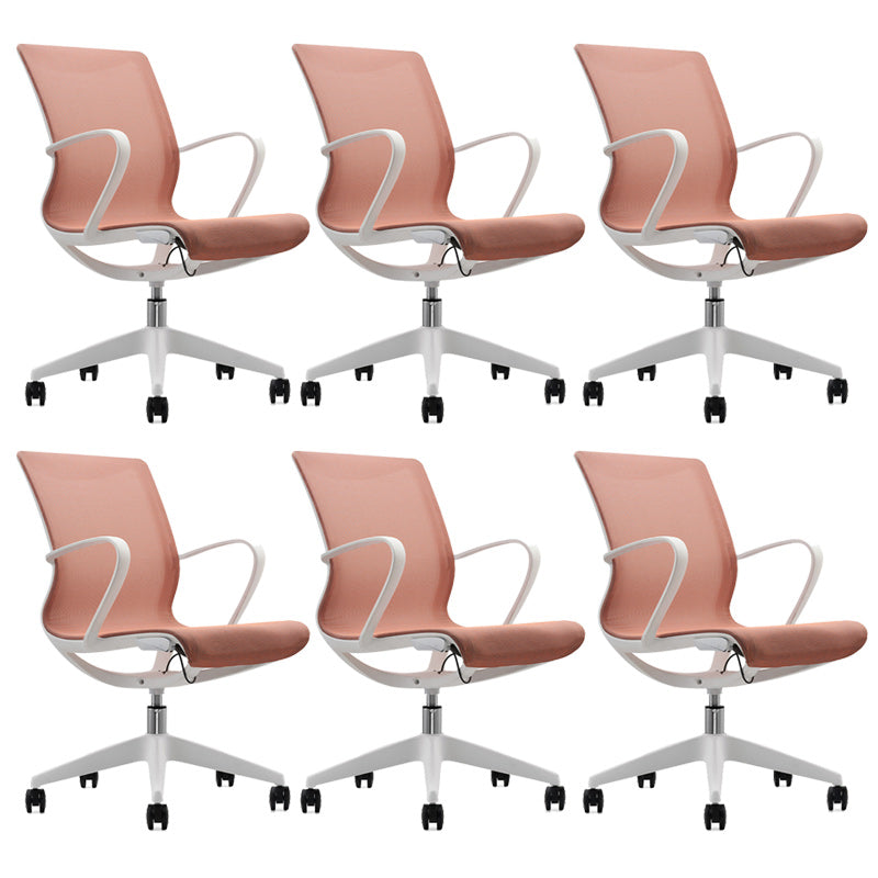 Modern Desk Chair Mesh Office Chair Mid-Back Chair with Wheels Brick Red 6 Piece Set Clearhalo 'furn' 'furn_office_chair' 'Furniture' 'Office Chairs' 'Office Furniture' 'office_chair' 6212271