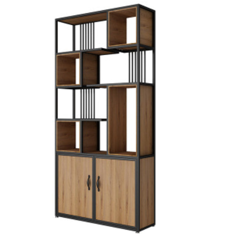 Metal and Wooden Bookcase Home Open Storage Bookshelf with 2 Doors 39"L x 12"W x 79"H Clearhalo 'Bookcases' 'furn' 'furn_bookcases' 'Furniture' 'Office Furniture' 6212365