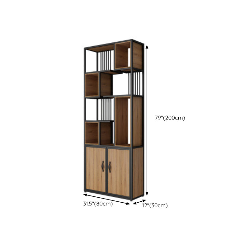 Metal and Wooden Bookcase Home Open Storage Bookshelf with 2 Doors Clearhalo 'Bookcases' 'furn' 'furn_bookcases' 'Furniture' 'Office Furniture' 6212369