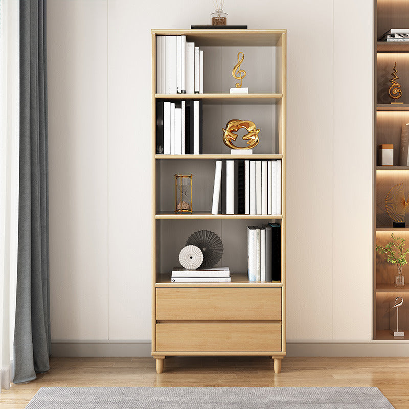 11" Wide Contemporary Shelf Open Wooden Bookcase with Drawer