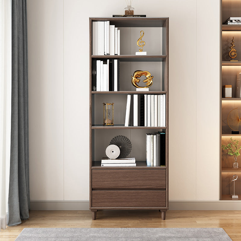 11" Wide Contemporary Shelf Open Wooden Bookcase with Drawer