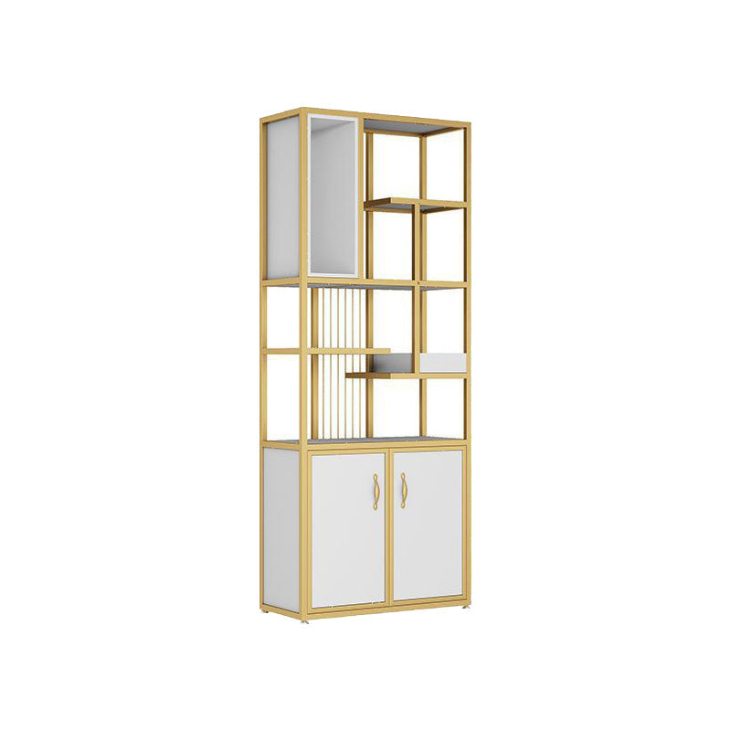 Metal and Wooden Shelf Bookcase Vertical Open Home Book Shelf with 2 Doors