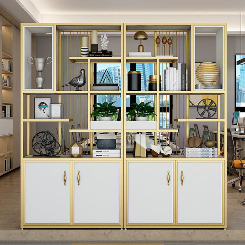 Metal and Wooden Shelf Bookcase Vertical Open Home Book Shelf with 2 Doors