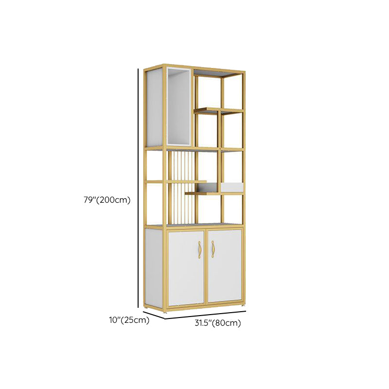 Metal and Wooden Shelf Bookcase Vertical Open Home Book Shelf with 2 Doors