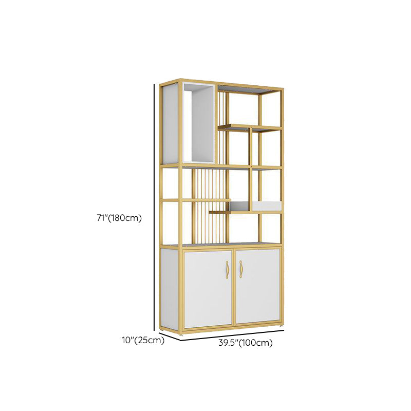 Metal and Wooden Shelf Bookcase Vertical Open Home Book Shelf with 2 Doors