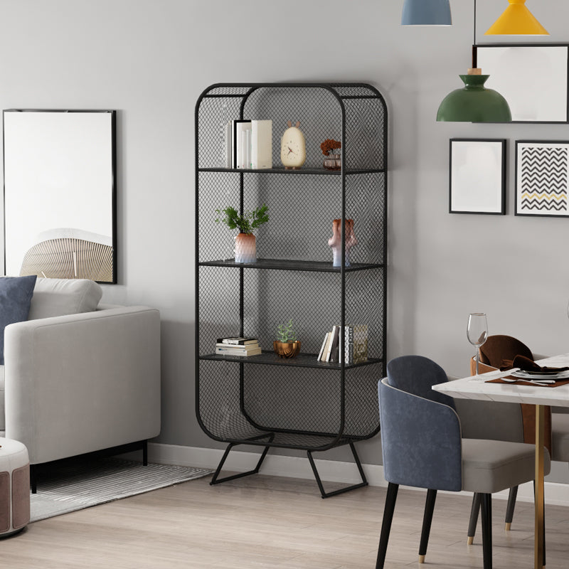 Glam Metal Bookshelf Standard Book Shelf for Home Office 11.8" Wide 23.6"L x 11.8"W x 59.1"H Matte Black Clearhalo 'Bookcases' 'furn' 'furn_bookcases' 'Furniture' 'Office Furniture' 6212450