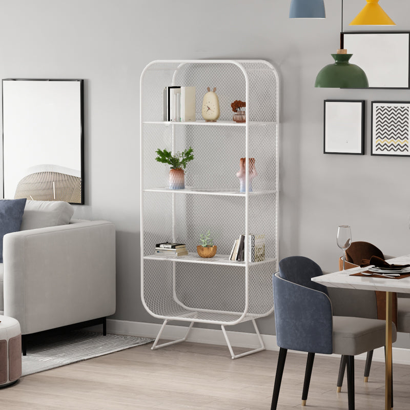 Glam Metal Bookshelf Standard Book Shelf for Home Office 11.8" Wide 23.6"L x 11.8"W x 59.1"H Gloss White Clearhalo 'Bookcases' 'furn' 'furn_bookcases' 'Furniture' 'Office Furniture' 6212454