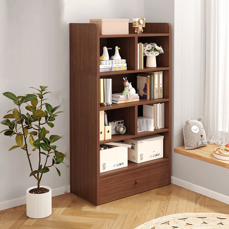 Engineered Wood Floor Bookcase Modern Vertical Closed Back Book Shelf with Drawers