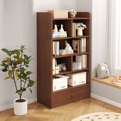 Engineered Wood Floor Bookcase Modern Vertical Closed Back Book Shelf with Drawers