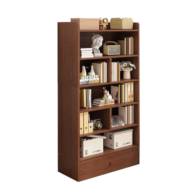 Engineered Wood Floor Bookcase Modern Vertical Closed Back Book Shelf with Drawers