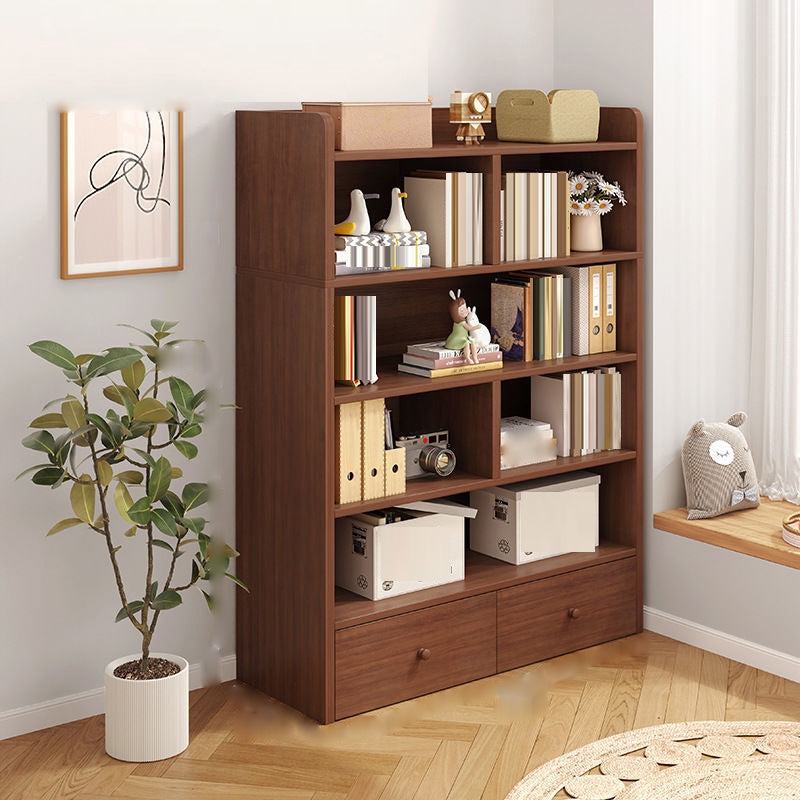 Engineered Wood Floor Bookcase Modern Vertical Closed Back Book Shelf with Drawers