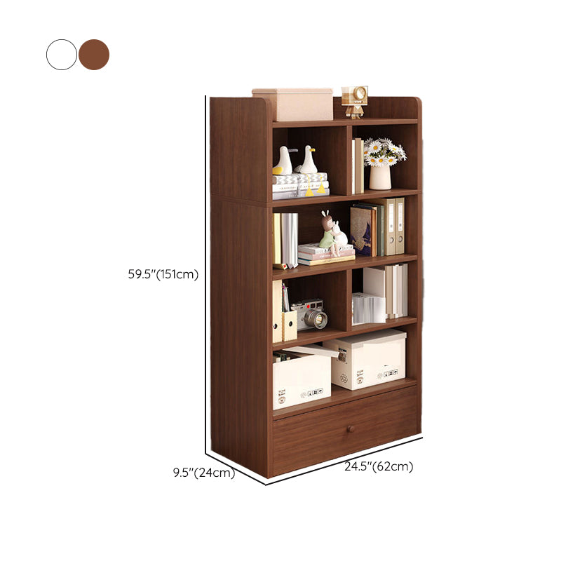 Engineered Wood Floor Bookcase Modern Vertical Closed Back Book Shelf with Drawers