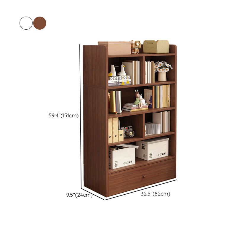Engineered Wood Floor Bookcase Modern Vertical Closed Back Book Shelf with Drawers