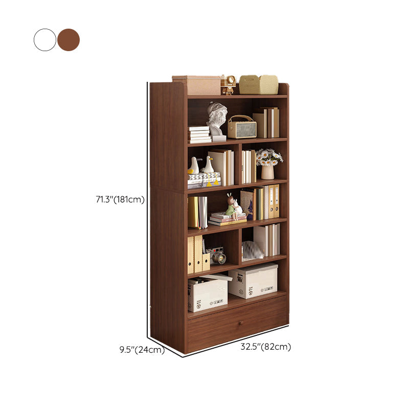 Engineered Wood Floor Bookcase Modern Vertical Closed Back Book Shelf with Drawers