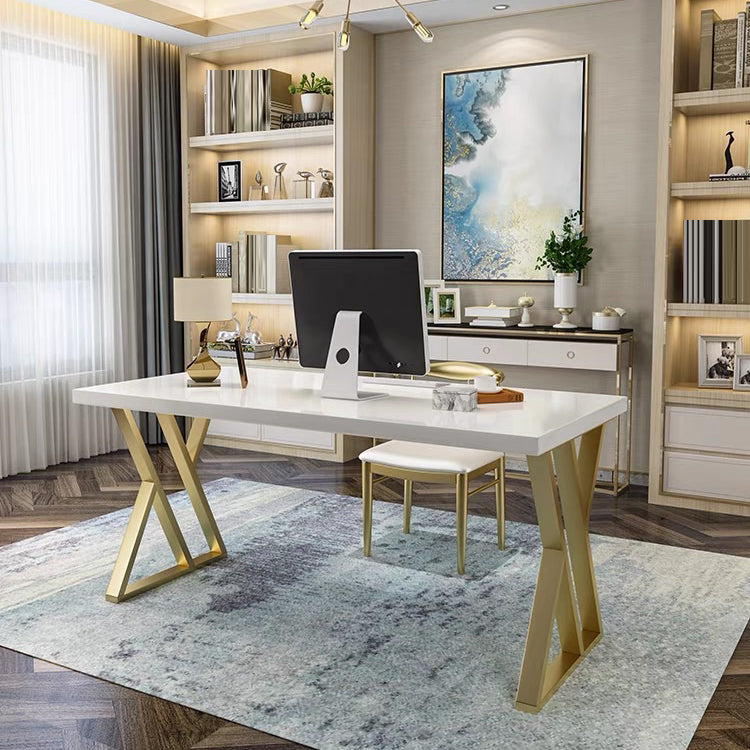 Glam White Solid Wood Writing Desk Rectangular Meeting Desk for Office Clearhalo 'furn' 'furn_office_desk' 'Furniture' 'Office Desks' 'Office Furniture' 'office_desk' 6212773