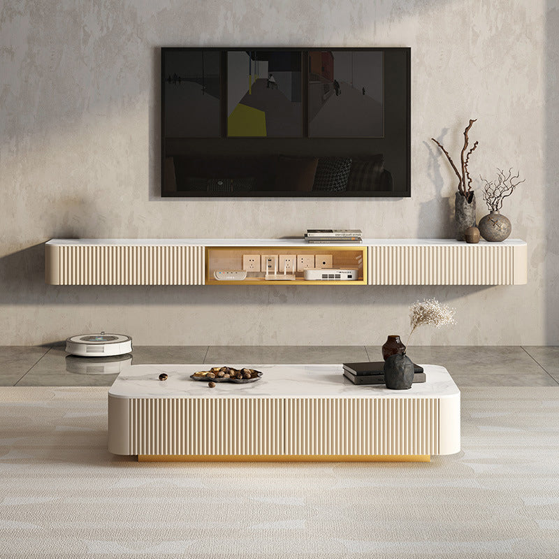 Glam Stone TV Stand Console Wall-mounted TV Media Stand with Drawers for Living Room Clearhalo 'furn' 'furn_tv_stands_entertainment_centers' 'Furniture' 'Living Room Furniture' 'TV Stands & Entertainment Centers' 'TV Stands & Media Storage Furniture' 'tv_stands_entertainment_centers' 6212800