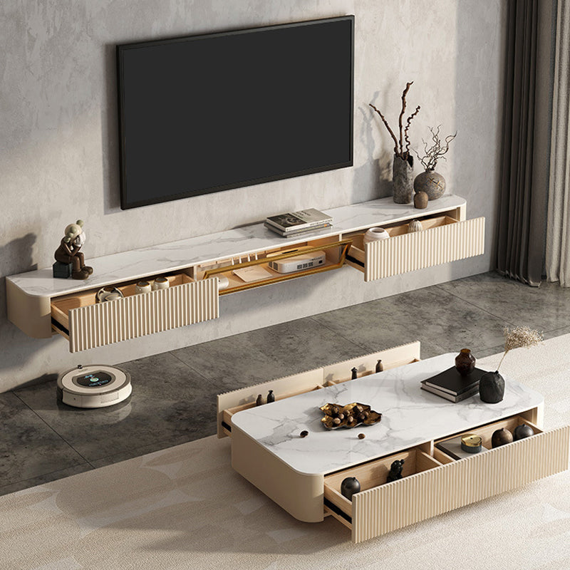 Glam Stone TV Stand Console Wall-mounted TV Media Stand with Drawers for Living Room Clearhalo 'furn' 'furn_tv_stands_entertainment_centers' 'Furniture' 'Living Room Furniture' 'TV Stands & Entertainment Centers' 'TV Stands & Media Storage Furniture' 'tv_stands_entertainment_centers' 6212809