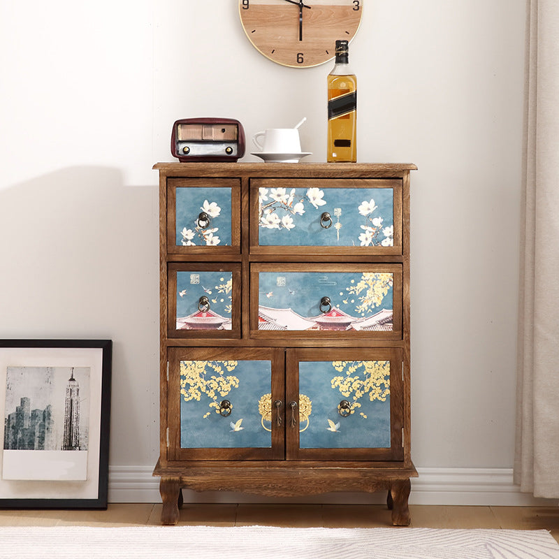 Coffre de rangement traditionnel en bois massif pour chambre à coucher, coffre vertical avec tiroirs