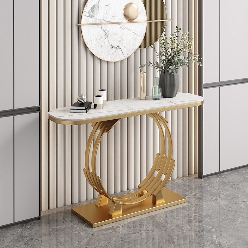 Tavolo da console in marmo alto 31,5 pollici glam di accento ovale con scaffale