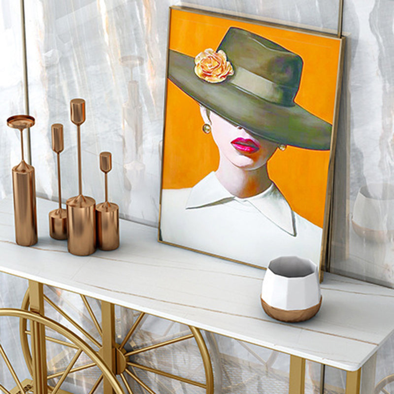 Tavolo da console a ruota alta 30,32 "Tavolo di accento in pietra con 2 ripiani