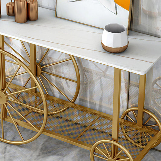 30.32" Tall Wheel Console Table Stone Accent Table with 2 Shelves
