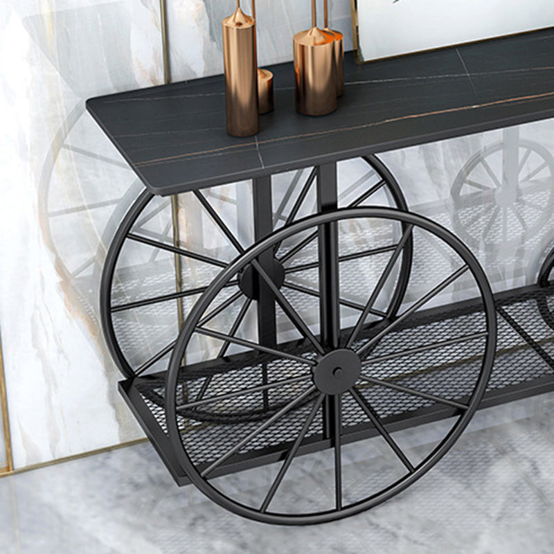 Tavolo da console a ruota alta 30,32 "Tavolo di accento in pietra con 2 ripiani