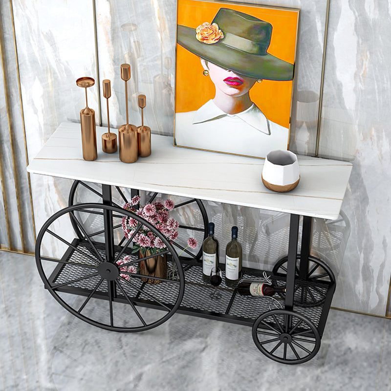 Tavolo da console a ruota alta 30,32 "Tavolo di accento in pietra con 2 ripiani