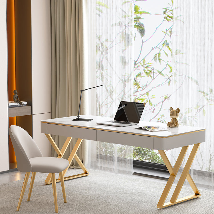 2-laden schrijfde bureau witte moderne stenen en metalen kantoor bureau