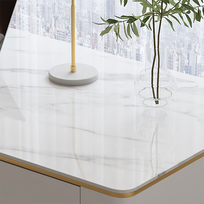 Bureau de traîneau moderne en pierre et bureau d'écriture en métal avec 2 tiroirs de rangement