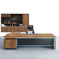 L-Shape Modern Executive Desk Black and Brown Office Desk with Drawers