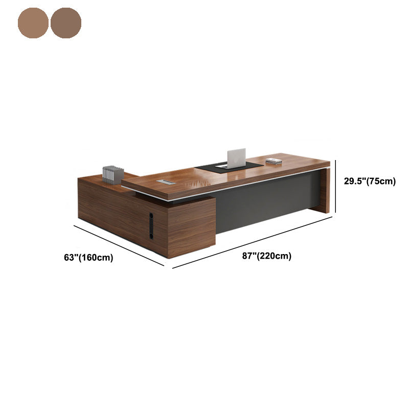 L-Shape Modern Executive Desk Black and Brown Office Desk with Drawers