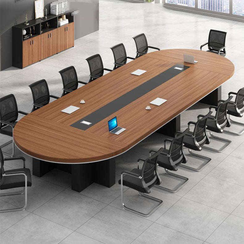 Modern Wood Computer Desk Brown Writing Desk with Hutch for Office 94.5"L x 47.2"W x 29.5"H Clearhalo 'furn' 'furn_office_desk' 'Furniture' 'Office Desks' 'Office Furniture' 'office_desk' 6214290