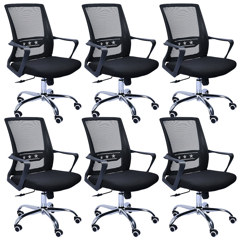 Contemporary Chair Fixed Arms Lumbar Support Conference Chair Matte Black 6 Piece Set Clearhalo 'furn' 'furn_office_chair' 'Furniture' 'Office Chairs' 'Office Furniture' 'office_chair' 6214586