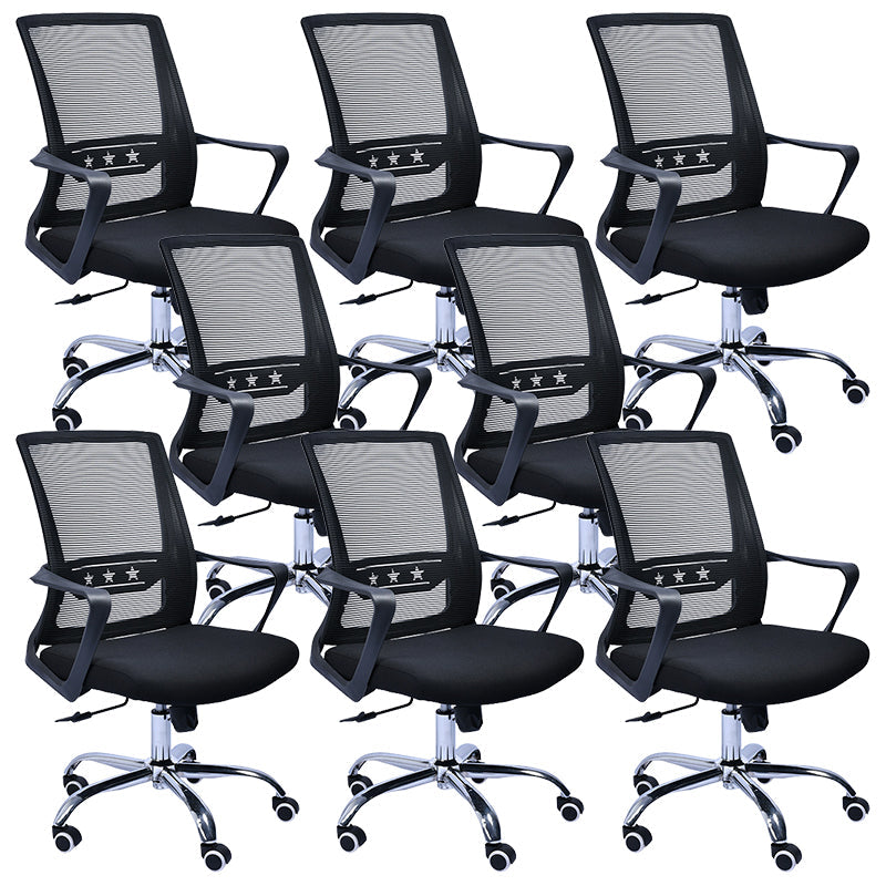 Contemporary Chair Fixed Arms Lumbar Support Conference Chair Matte Black 8 Piece Set Clearhalo 'furn' 'furn_office_chair' 'Furniture' 'Office Chairs' 'Office Furniture' 'office_chair' 6214587