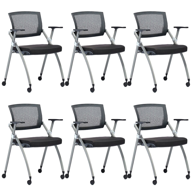 Mid-Back Executive Chair Contemporary Breathable Air Grid Guest Chair Black 6 Piece Set Casters Included Clearhalo 'furn' 'furn_office_chair' 'Furniture' 'Office Chairs' 'Office Furniture' 'office_chair' 6214737