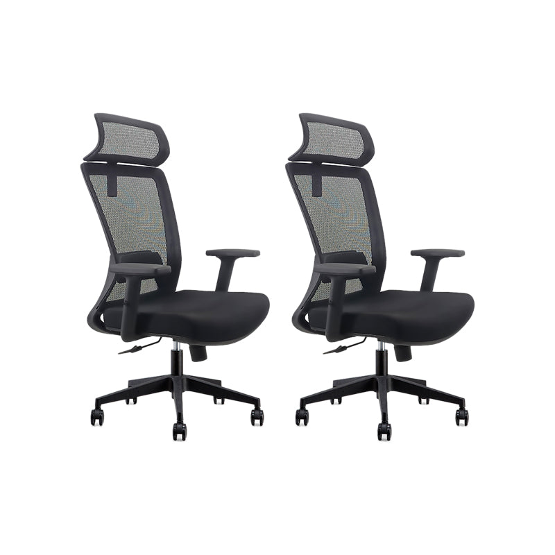 Modern Desk Chair Mesh Computer Chair Adjustable Chair in Black 2 Piece Set Nylon With Headrest Clearhalo 'furn' 'furn_office_chair' 'Furniture' 'Office Chairs' 'Office Furniture' 'office_chair' 6214791