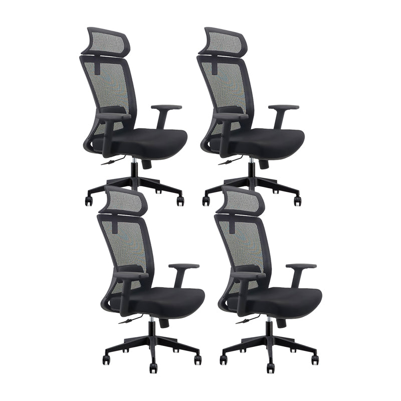 Modern Desk Chair Mesh Computer Chair Adjustable Chair in Black 4 Piece Set Nylon With Headrest Clearhalo 'furn' 'furn_office_chair' 'Furniture' 'Office Chairs' 'Office Furniture' 'office_chair' 6214792