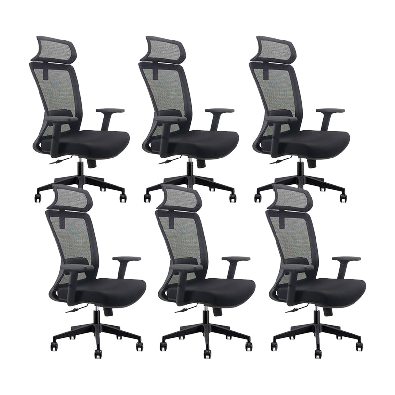 Modern Desk Chair Mesh Computer Chair Adjustable Chair in Black 6 Piece Set Nylon With Headrest Clearhalo 'furn' 'furn_office_chair' 'Furniture' 'Office Chairs' 'Office Furniture' 'office_chair' 6214795