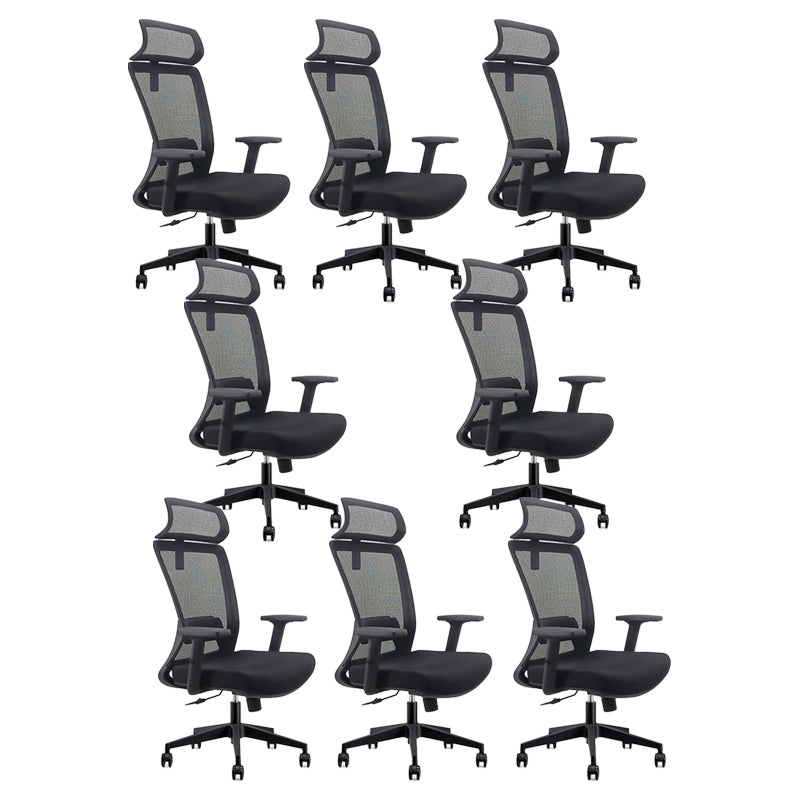 Modern Desk Chair Mesh Computer Chair Adjustable Chair in Black 8 Piece Set Nylon With Headrest Clearhalo 'furn' 'furn_office_chair' 'Furniture' 'Office Chairs' 'Office Furniture' 'office_chair' 6214797