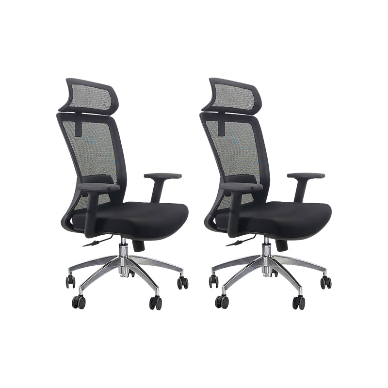 Modern Desk Chair Mesh Computer Chair Adjustable Chair in Black 2 Piece Set Aluminum With Headrest Clearhalo 'furn' 'furn_office_chair' 'Furniture' 'Office Chairs' 'Office Furniture' 'office_chair' 6214799