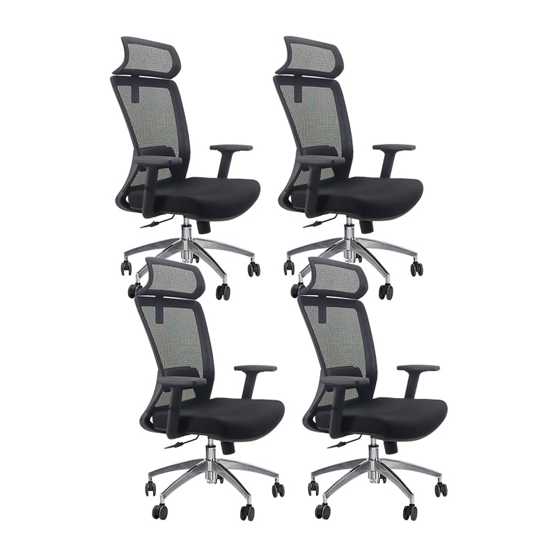 Modern Desk Chair Mesh Computer Chair Adjustable Chair in Black 4 Piece Set Aluminum With Headrest Clearhalo 'furn' 'furn_office_chair' 'Furniture' 'Office Chairs' 'Office Furniture' 'office_chair' 6214801